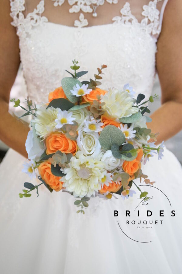 Ready to ship wedding bouquet orange and ivory silk flowers