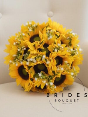 artificial sunflower and baby breath wedding bouquets
