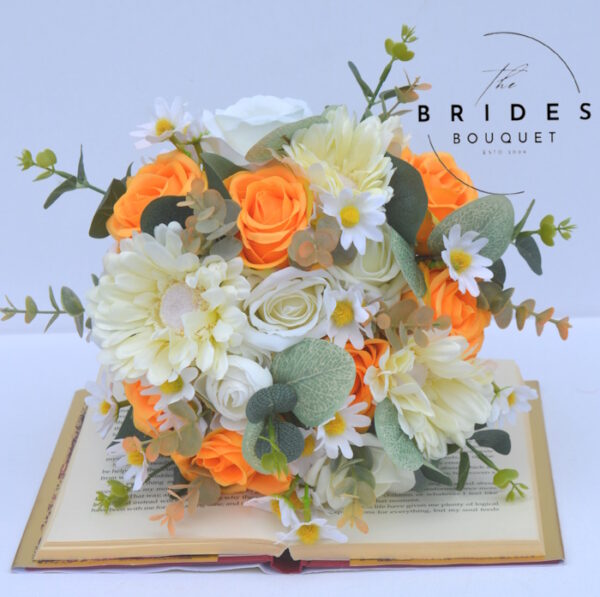 prefinished wedding bouquet orange ivory silk flowers