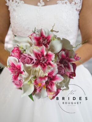 pink clematis silk bridal bouquet