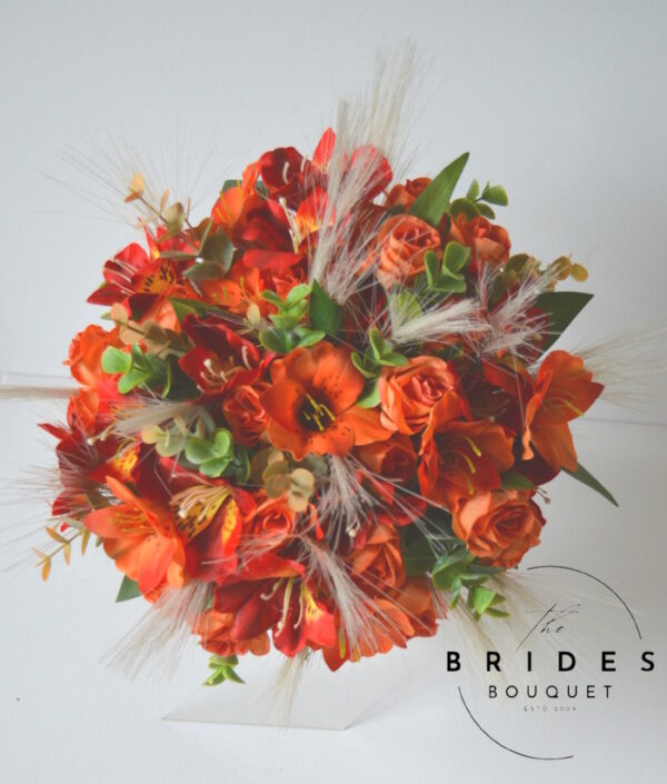 orange red autumn winter wedding bouquet