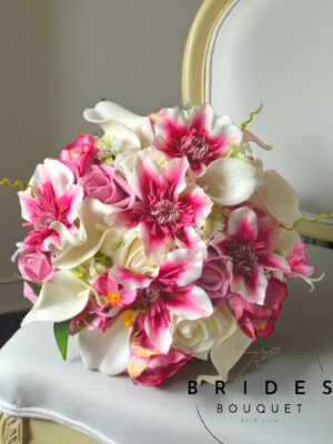 ready to ship brides silk flower bouquet pink clematis and calla lily