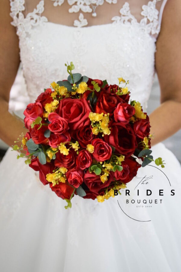 red yellow rose wedding bouquet
