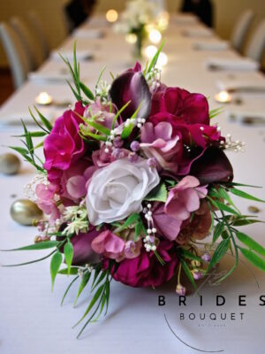ready to ship jewel toned silk bridal bouquet of artificial flowers for weddings