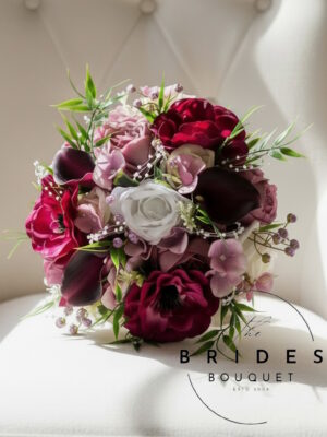 ready to ship jewel toned silk bridal bouquet of artificial flowers for weddings