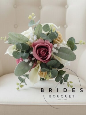 Silk rose and calla lily bouquet with natural foliage for weddings bridesmaid bouquets