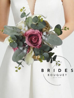 Silk rose and calla lily bouquet with natural foliage for weddings bridesmaid bouquets