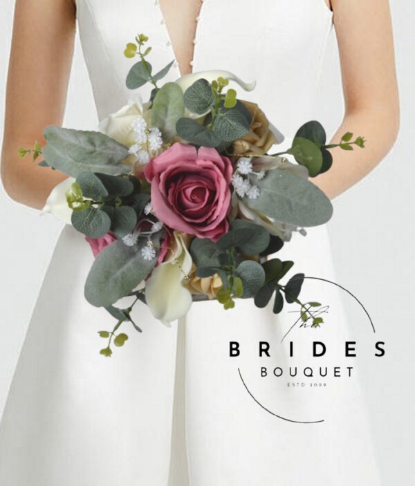 Silk rose and calla lily bouquet with natural foliage for weddings bridesmaid bouquets