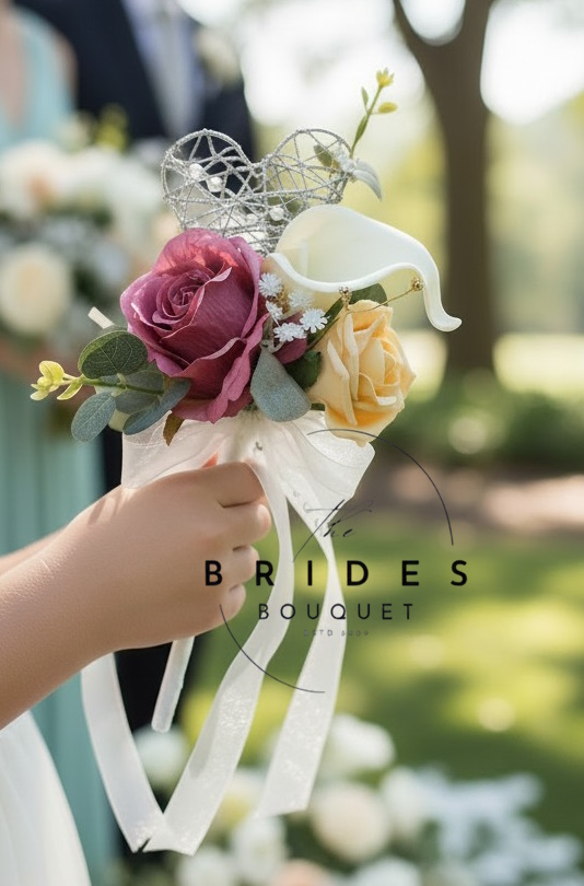 silk rose and calla lily wedding flower wand for bridesmaids and flower girls
