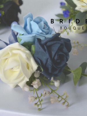 Triple Rose Wedding Buttonhole with Lily of the Valley or Bluebells