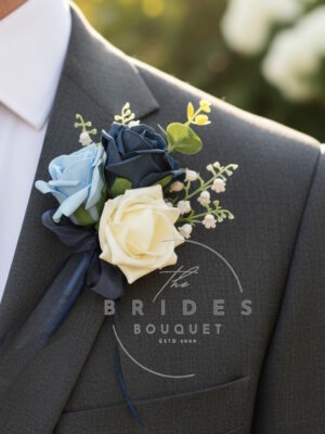 Triple Rose Wedding Buttonhole with Lily of the Valley or Bluebells
