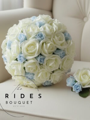 Wedding bouquet and buttonhole set with artificial roses and rosebuds