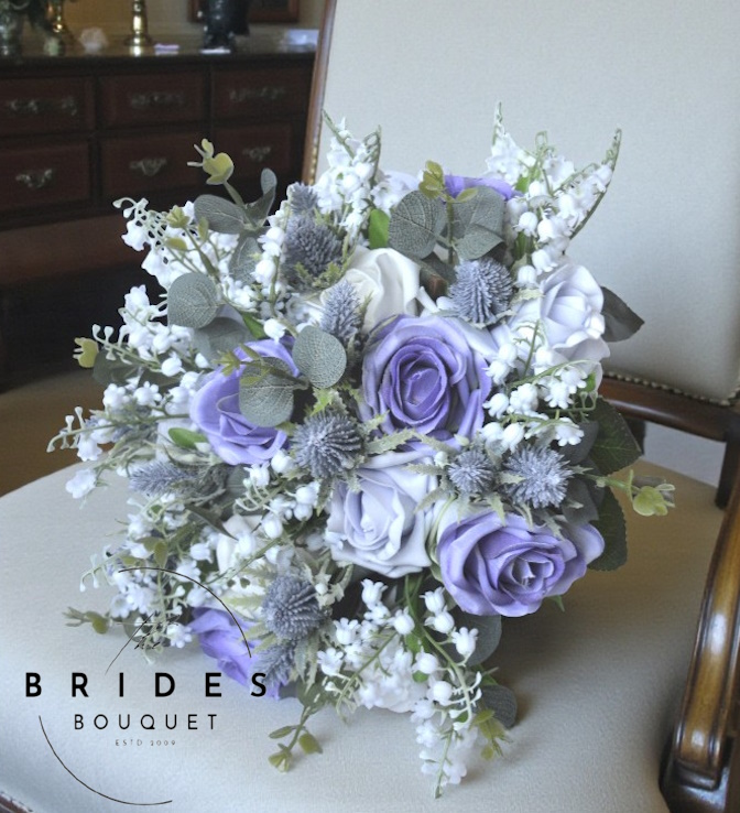 lilac lavender silk wedding bouquet ready to ship bridal posy for bride to be ready to ship
