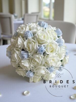 Bridal bouquet of roses and rosebuds handmade in custom colours