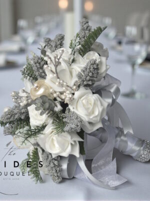 Ready to ship winter wedding bouquet – white and silver Christmas bridal posy