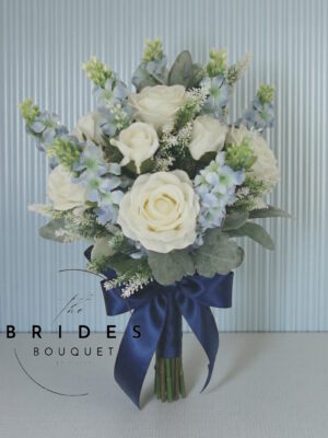 Silk rose delphinium bridal bouquet handmade to order