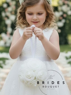 Compact artificial rose wedding pomander for bridesmaids or flower girls white rose kissing balls