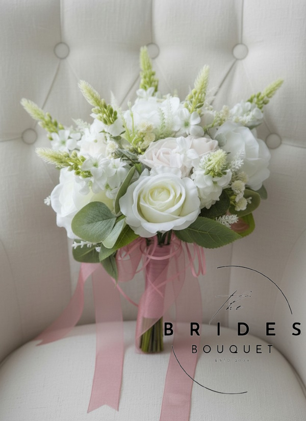 silk bridal bouquet of delphiniums and roses artificial high quality brides flowers uk