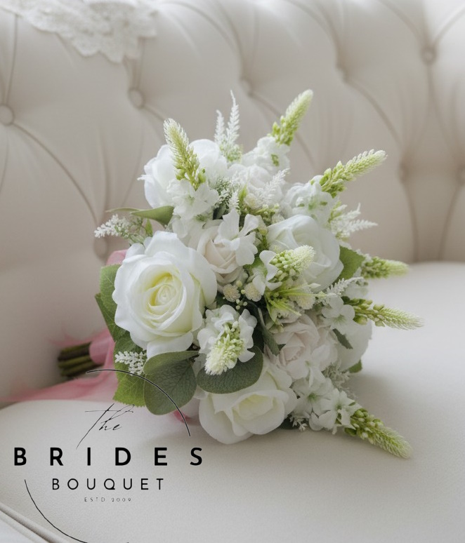 silk delphinium and rose wedding bouquet any colour bridal flowers uk