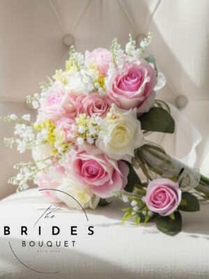 pink silk wedding bouquet roses lily of the valley ready to ship dusky pink roses with buttonhole