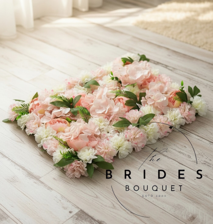 peach ivory pink carnation and peony silk wedding flower panel
