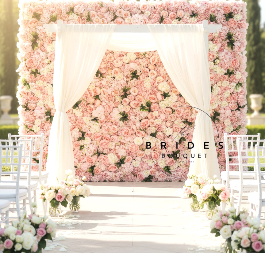 peach silk flower wall of carnations and peony silk peony and carnation wall panel wedding backdrop