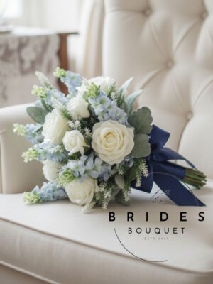 Silk rose delphinium bridal bouquet handmade to order