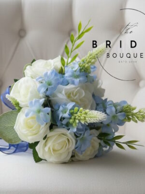 silk delphinium wedding bouquet for bridesmaids