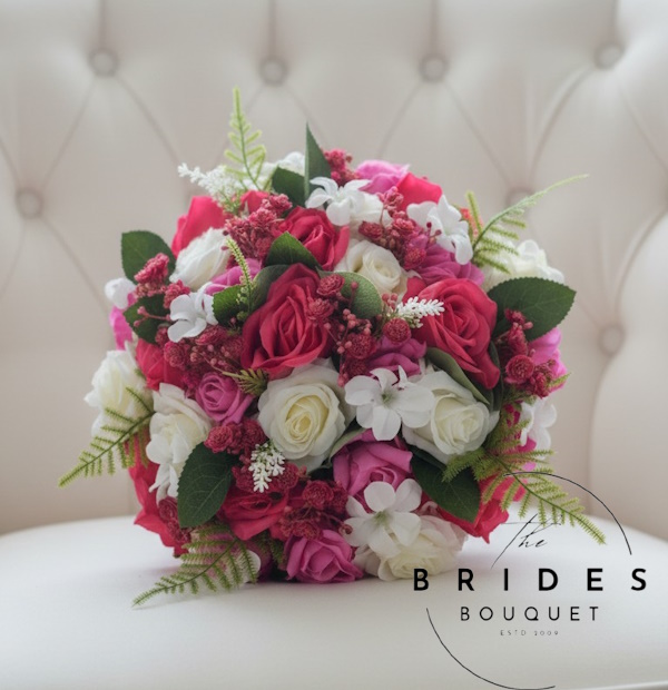 fuchsia pink artificial bridal bouquet ready to ship artificial fuchsia bridal bouquet UK ready to post