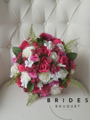 artificial fuchsia bridal bouquet UK ready to post