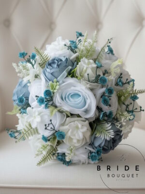 pastel and teal blue wedding bouquet ready to ship artificial bridal bouquet
