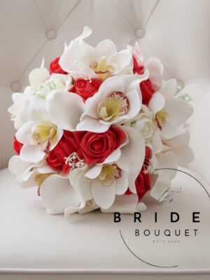 coral ivory orchid rose calla lily bridal bouquet ready to ship wedding flowers