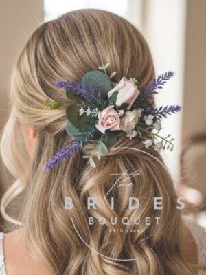 artificial floral hair comb roses heather eucalyptus wedding hair accessory