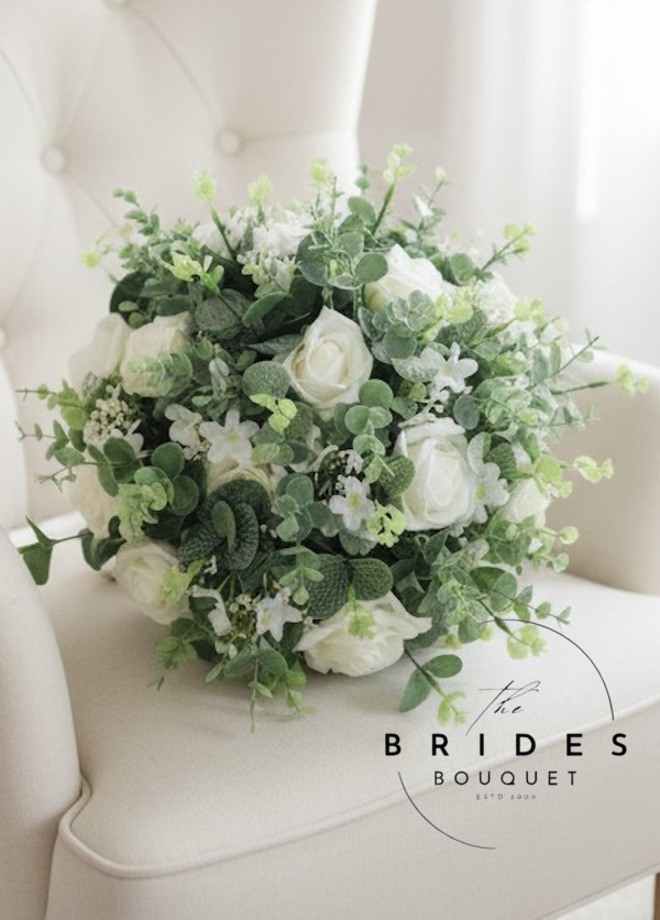 boho wedding bouquets of artificial roses custom colours with eucalyptus foliage