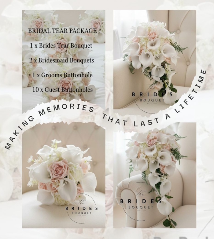 bridal flower package of artificial flowers roses calla lily tear with baby breath
