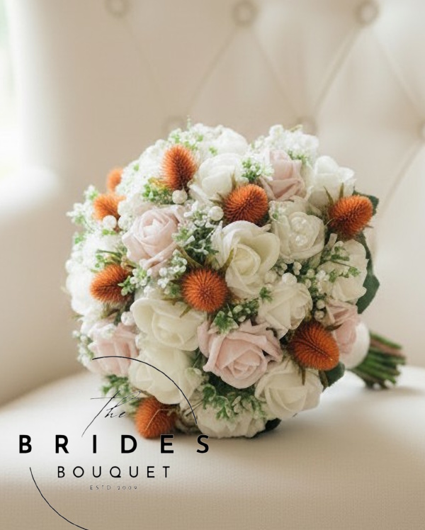 burnt orange thistle wedding bouquets uk artificial scottish bridal flowers
