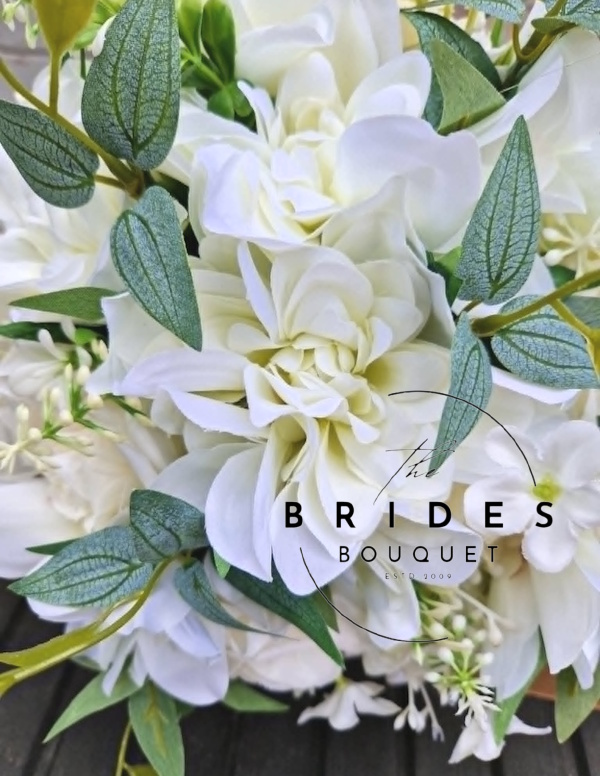 ivory silk bridal bouquet ready to ship fast delivery cream dahlia and rose #