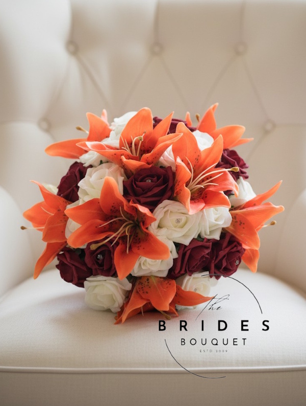 orange silk tiger lily and rose wedding bouquets artificial bridal flowers uk