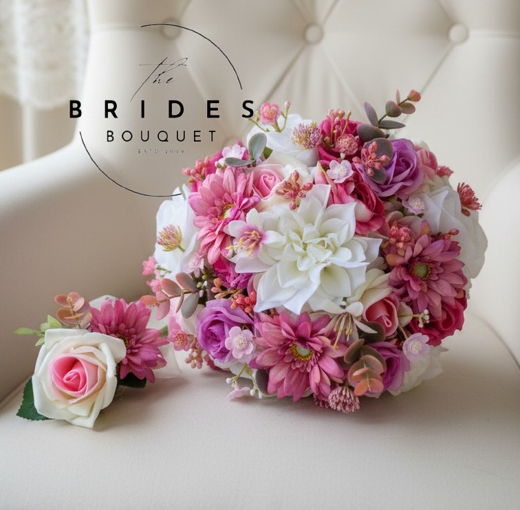 pink and mauve silk wedding bouquet ready to ship with buttonhole artificial bridal flowers uk pink ivory mauve silk bridal bouquet ready made wedding set