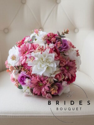 ready to ship wedding bouquet with buttonhole pink mauve ivory