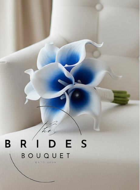 real touh blue centred calla lily wedding bouquets flower girl bridesmaid posy