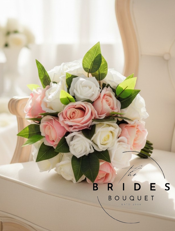 silk rose bowkay bouquets with roses and ficus leaf foliage any colour wedding flowers uk silk flower wedding bouquet uk bridal flowers delivered