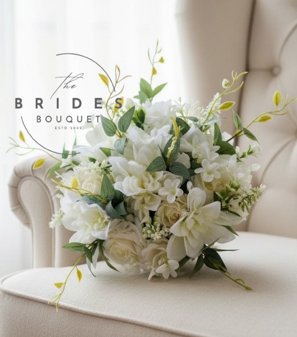 silok dahlia and rose ivory ready to ship wedding bouquet