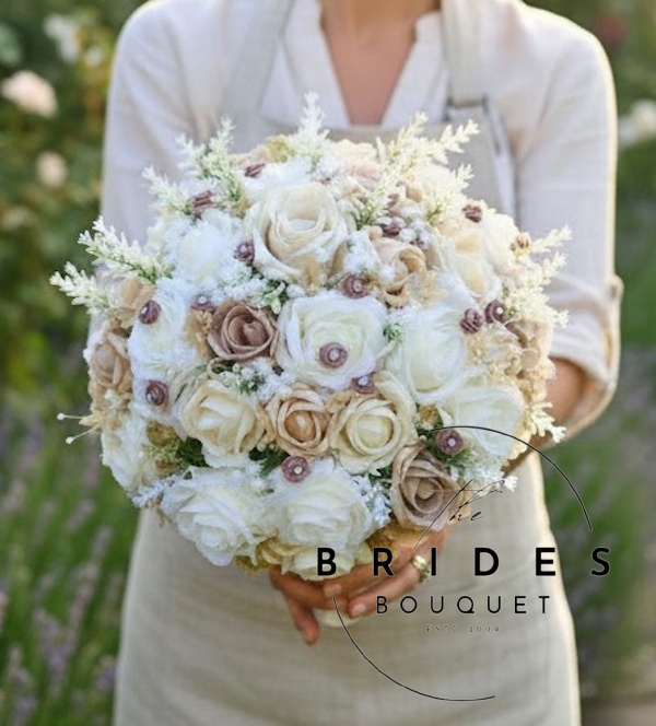 beige latte themed wedding bouquet ready to ship bridal flowers for bride