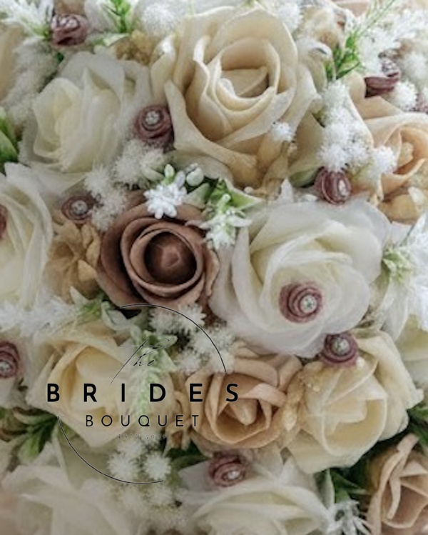 brides bouquet of creme beige latte roses with diamante roses ready to ship brides flowers