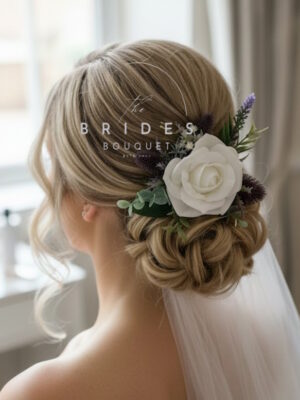 Scottish wedding hair accessory with foam rose, thistle and heather in your choice of colours