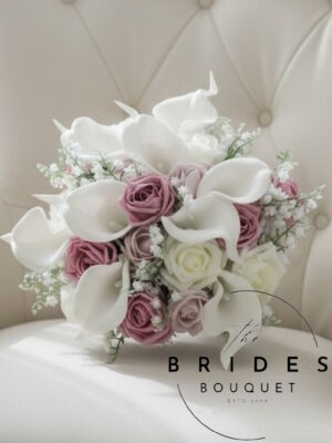 Artificial calla lily bridesmaid bouquet with roses and lily of the valley in your chosen colours