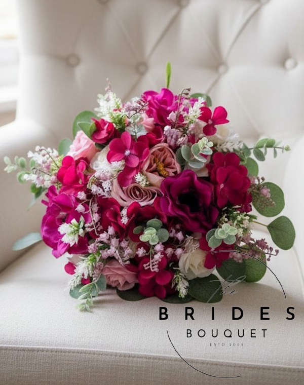 ready to ship bridal bouquet magenta pink with dusty pink and ivory silk flowers