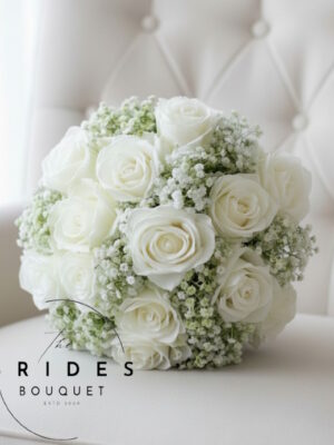Gypsophila silk rose bridesmaid bouquet with artificial roses and baby's breath