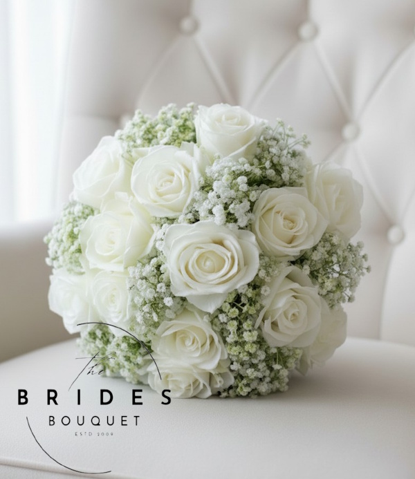 silk rose wedding boquuet with lots of gypsophila baby breath any colour bridal flowers uk Gypsophila silk rose bridesmaid bouquet with artificial roses and baby's breath